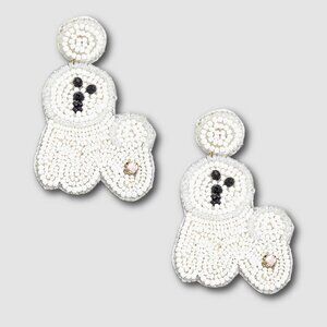 White or Pink Bichon Frise Dog Breed Beaded Earrings